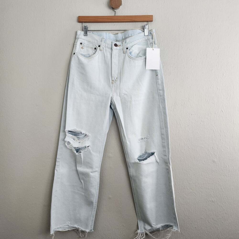 NWT Etica Anthropologie Altin Loose Fit Crop Distressed Jeans Light Wash 27